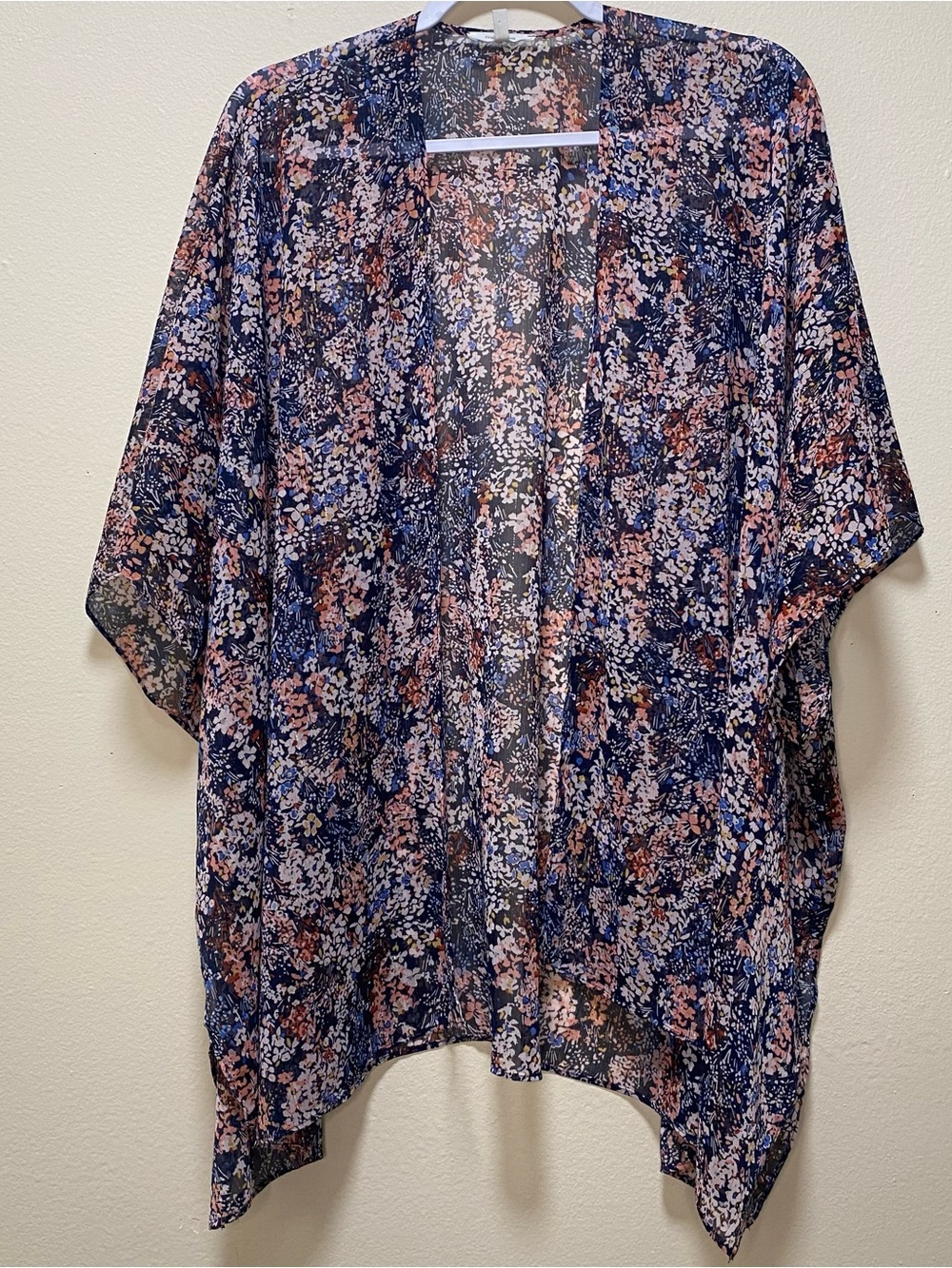 Maurices Navy Floral Sheer Swim Coverup with Pink and White Accents